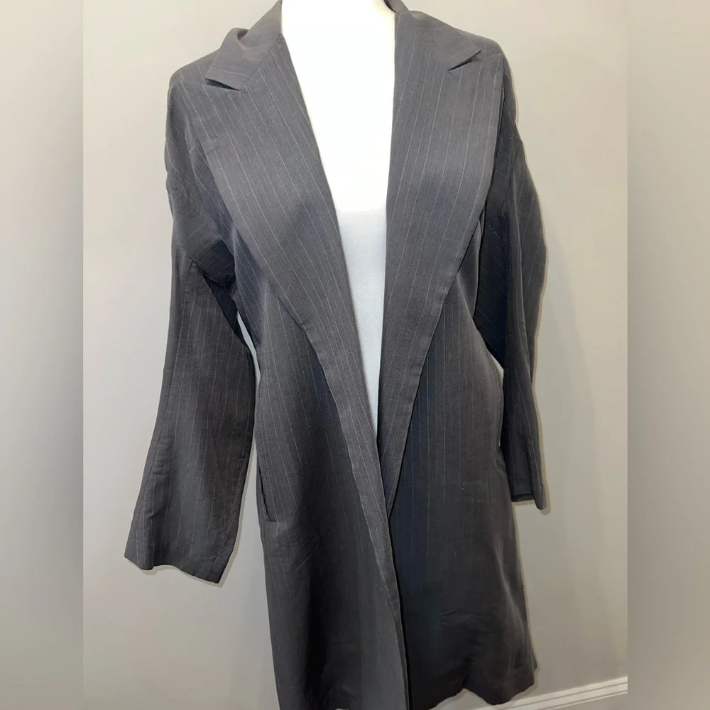 Vintage 90s Yohji Yamamoto Grey pinstriped Blazer Coat ASO Carolyn Bessette CBK - Picture 11 of 12